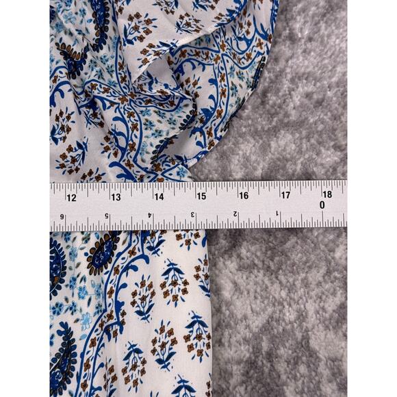 L'AGENCE Dress Small Womens White & Blue Silk Paisley Off Shoulder - Picture 4 of 8